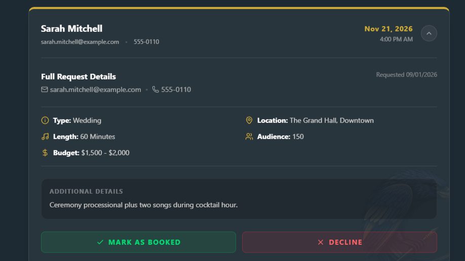Performance Bookings Manager screenshot